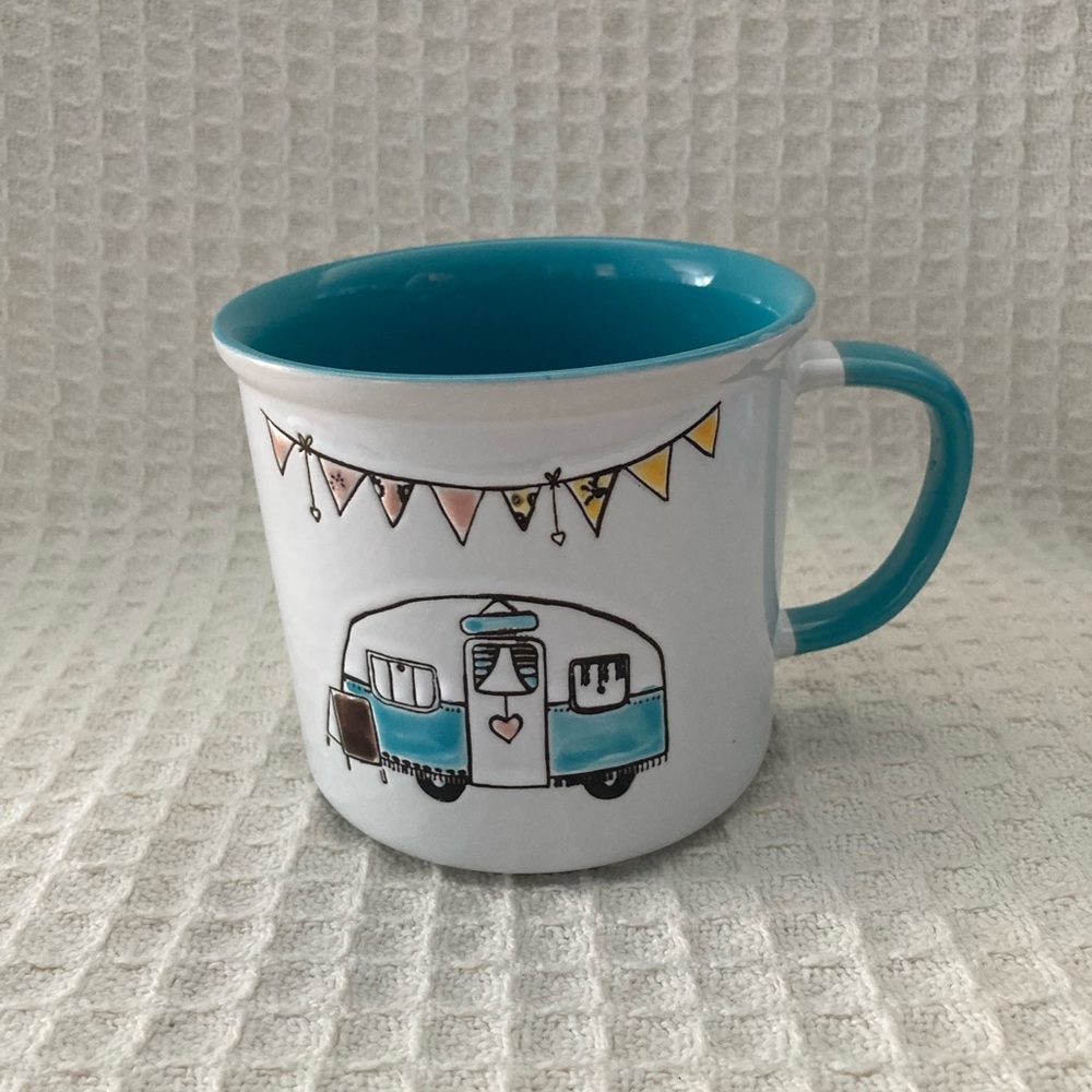 I Love It Charming Teal And White Oversized Retro Camper Mug